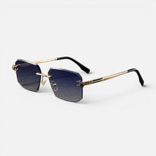 Sonnenbrille Eckig Metall Randlos Unifarben in Blau