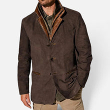 Herren Jacke mit Stehkragen und Knopfleiste in Braun