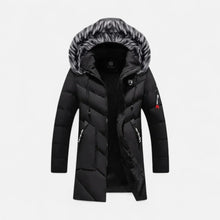 Herren Winterjacke mit Kapuze und Kunstfellkragen in Schwarz