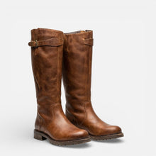 Damen Kniehohe Reitstiefel mit Schnallenverschluss in Braun