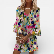 Damen Minikleid V Ausschnitt Blumenmuster in Mehrfarbig