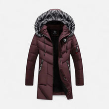 Herren Winterjacke mit Kapuze und Kunstfellkragen in Rot