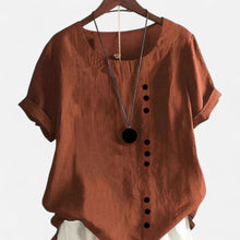 Leichte Bluse mit Knopfleiste und Rundhalsausschnitt für Damen in Braun