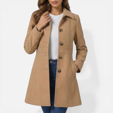 Damen Mantel mit Knopfleiste und tailliertem Schnitt in Khaki