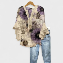 Ina | Florale Damenbluse mit V-Ausschnitt in Beige