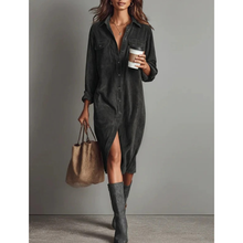 Jacklyn | Damen Midikleid Elegant Langarm Freizeit Casual in Grau