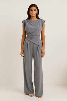 Irina – Eleganter Jumpsuit mit weitem Hosenbein für Damen in Hellgrau