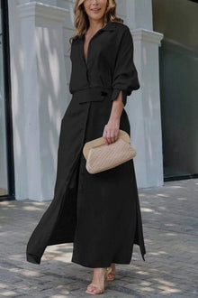Jeanette | Maxikleid mit V-Ausschnitt in Schwarz