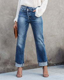 Luisa | Jeans mit hoher Taille und Knopfleiste in Blau