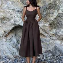 Jette | Damen Stilvolles Sommerkleid Maxi Leinen in Schwarz