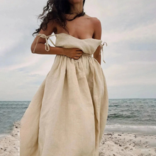 Jette | Damen Stilvolles Sommerkleid Maxi Leinen in Hellbraun