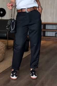 MATHILDA | ELEGANTE, FIGURSCHMEICHELNDE HOSE MIT STREIFEN in Schwarz