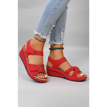 Juna | Damen Keil Sandalen Für Sommer Elegant in Rot