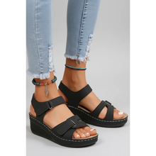 Juna | Damen Keil Sandalen Für Sommer Elegant in Schwarz