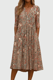 Karlie™ - Anmutiges V-Ausschnitt Midi-Kleid in Beige