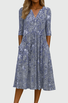 Karlie™ - Anmutiges V-Ausschnitt Midi-Kleid in Blau