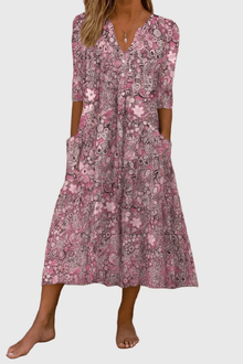 Karlie™ - Anmutiges V-Ausschnitt Midi-Kleid in Rosa