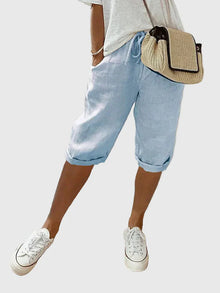 Gella™ - Leichte Shorts aus Baumwoll-Leinen in Blau