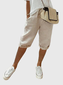 Gella™ - Leichte Shorts aus Baumwoll-Leinen in Beige