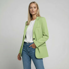 Langer Blazer für Damen mit zwei Knöpfen und Klappentaschen in einfarbigem Design in Hellgrün