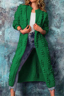 Luisa | Lange Damen Strickjacke im Norweger-Stil mit Pompons in Grün