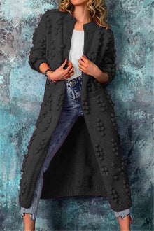Luisa | Lange Damen Strickjacke im Norweger-Stil mit Pompons in Schwarz
