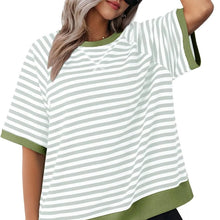 Anna | Lässiges Gestreiftes T-shirt Womens t-shirt in Grau + Grün