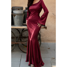 Laura | Damen Maxi Abendkleid mit langen Ärmeln in Weinrot