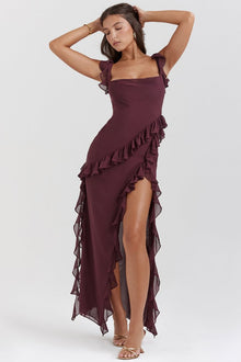 Laurine | Elegantes Maxikleid in Burgunderrot