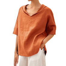 Kerstin – Luftige Leinenbluse mit V-Ausschnitt für Damen in Orange
