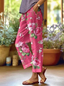 Lilah™ - Florale Freizeit-Hose in Rosenpink