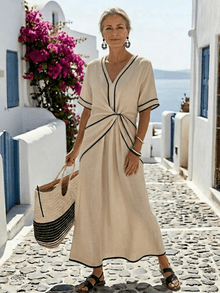 Linnea™ - Midikleid mit geraffter Taille in Beige