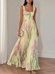 Liviana | Plissiertes Maxi-Kleid in Gelb
