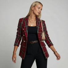 Oversize Blazer für Damen aus Tweed mit Karomuster in leichter Taillierung in Rot