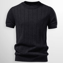 Luca™ - Luxuriöses Geripptes T-Shirt in Schwarz