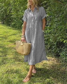 Maggie™ - Lässiges gestreiftes Midikleid in Grau