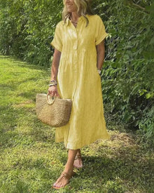 Maggie™ - Lässiges gestreiftes Midikleid in Gelb