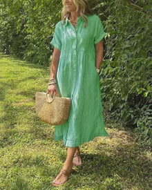 Maggie™ - Lässiges gestreiftes Midikleid in Grün