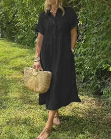 Maggie™ - Lässiges gestreiftes Midikleid in Schwarz