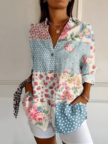 Maia™ - Florale Komfortbluse in Blaue Blume