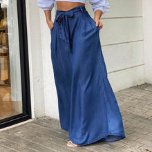 Damen Bindegürtel Weiter Jeansrock in Blau