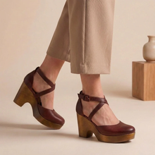 Maira | Bequeme Damen Sandalen mit Absatz und Plateau in Braun