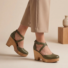 Maira | Bequeme Damen Sandalen mit Absatz und Plateau in Grün