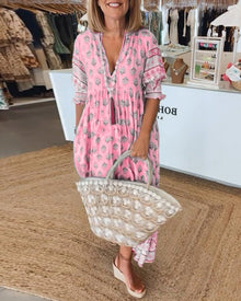 Mana™ - Schickes Floral V-Ausschnitt Kleid in Rosa
