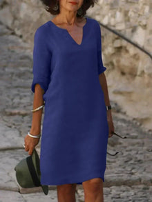 Maria | Elegantes Kleid mit V-Ausschnitt in Marineblau