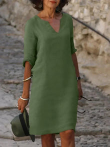 Maria | Elegantes Kleid mit V-Ausschnitt in Olivgrün