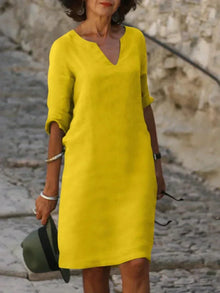 Maria | Elegantes Kleid mit V-Ausschnitt in Gelb