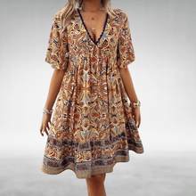 Damen Sommer Boho V-Ausschnitt Midikleid in Braun