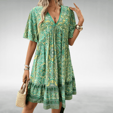 Damen Sommer Boho V-Ausschnitt Midikleid in Grün