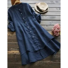 Marietta | Damen Asymmetrisches Sommer Midikleid in Dunkelblau